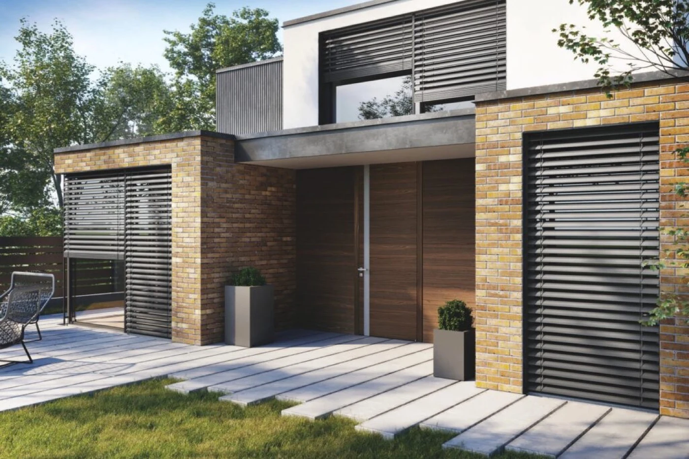 Raffstore und Sonnenschutz an moderner Fassade – A40-Fenster Bochum